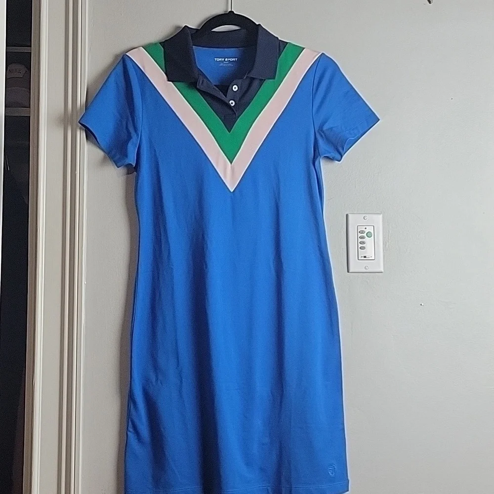 Tory Sport- Pique Chevron Polo Golf Dress Galleria Blue-Size XS